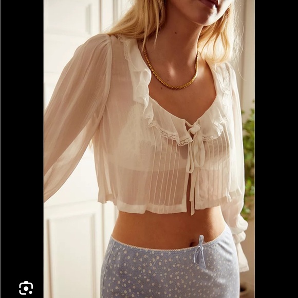 BDG Urban Outfitters Ophelia Sheer Tie Front Blouse - Picture 1 of 6